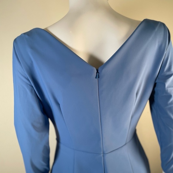 Alex Evenings V-Neck 3/4 Sleeve Compression Ruched Faux Wrap Sheath Dress Blue - Picture 7 of 13